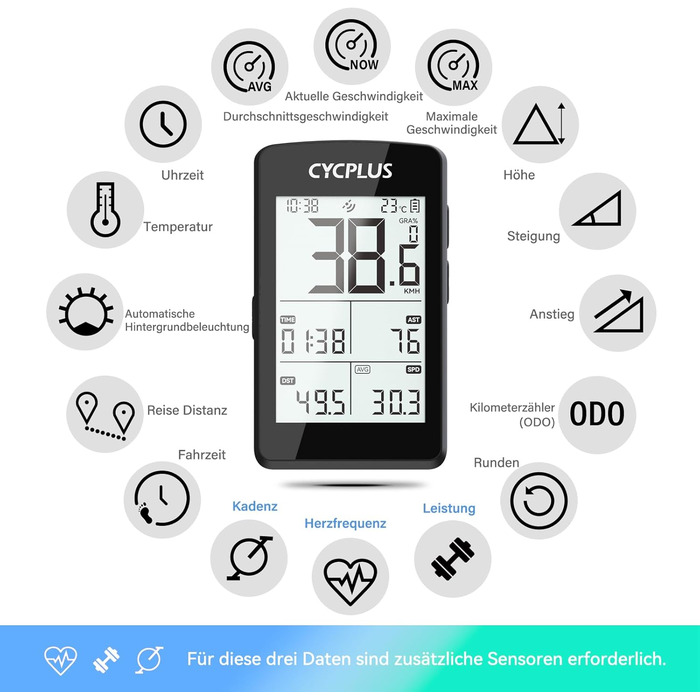 Велокомп'ютер CYCPLUS GPS ANT+ Bluetooth 5.0, 2.8