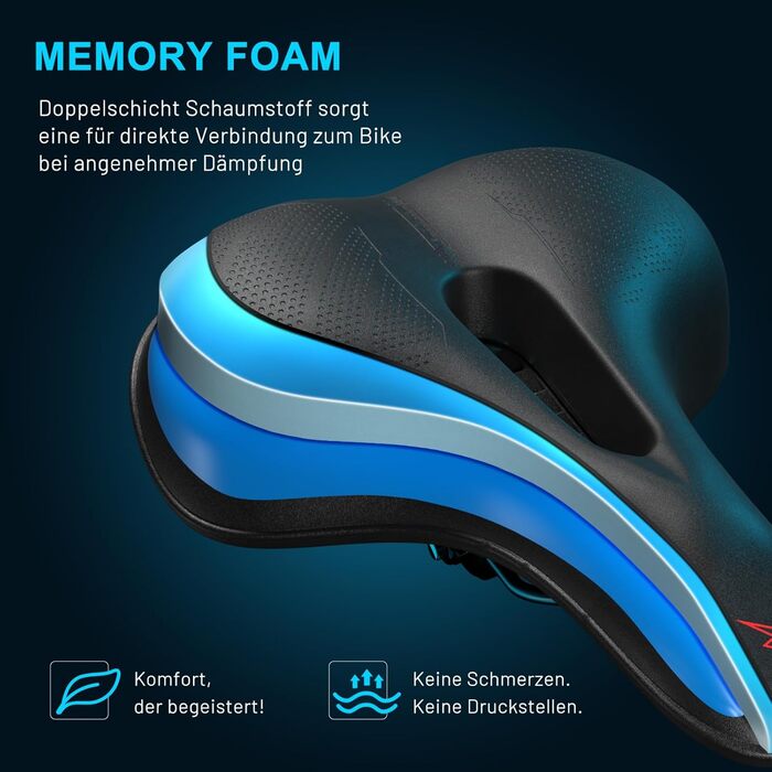 Велосипедне сідло TECHCYC з Memory Foam: комфортне, дихаюче, амортизуюче. Ергономічне сідло з підвіскою для чоловіків та жінок, 3 варіанти виконання (City)