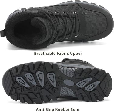 Чоловічі зимові черевики FLARUT: тепла підкладка, для хайкінгу, трекінгу, снігових прогулянок, чорний, 46 EU