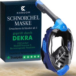 Маска для снорклінгу Khroom Seaview X (L-XL, блакитна) з CO2-фільтром | Повнолицева маска для дайвінгу та снорклінгу для дорослих та дітей (від 1.60м)