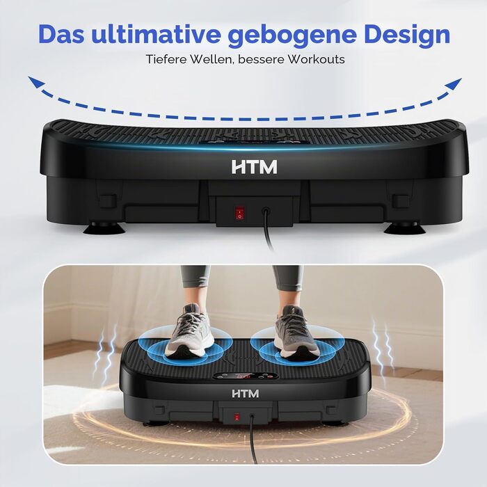 Віброплатформа для фітнесу HTM: вигнута платформа для всього тіла, 150 Вт, 120 рівнів швидкості, з еластичними стрічками та пультом керування, витримує до 150 кг