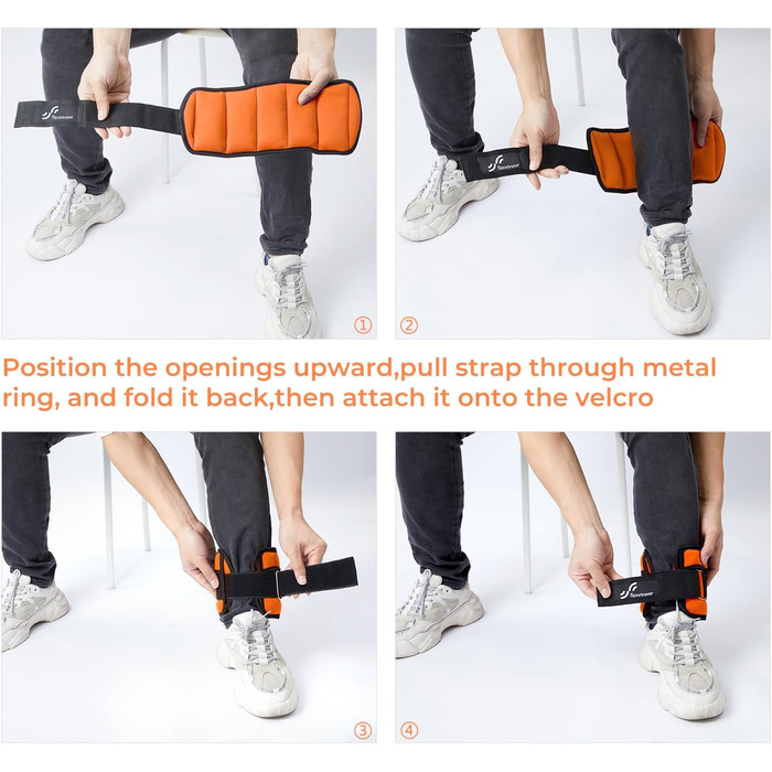 Утяжелители для ног и рук Sportneer регулируемые, 2.2 кг/пара (4.5 кг), оранжевые - для фитнеса, ходьбы, бега