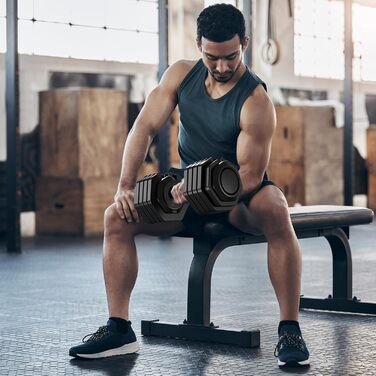 Набір гантелей регульовані, 11 кг/24.5 кг, 2 шт. з неслизьким грифом, швидке регулювання ваги, чорний колір