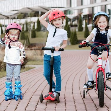Дитячий шолом KAMUGO для ролерів та велосипеда, 2-8 років, з комплектом захисту (коліна, лікті, зап'ястя), рожевий