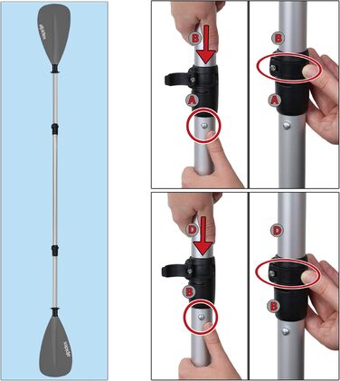 ALPIDEX 2-в-1 весло для SUP/каяка: регульоване, легке, телескопічне (160-207см), алюмінієве. Підходить для веслування на SUP та каяку.