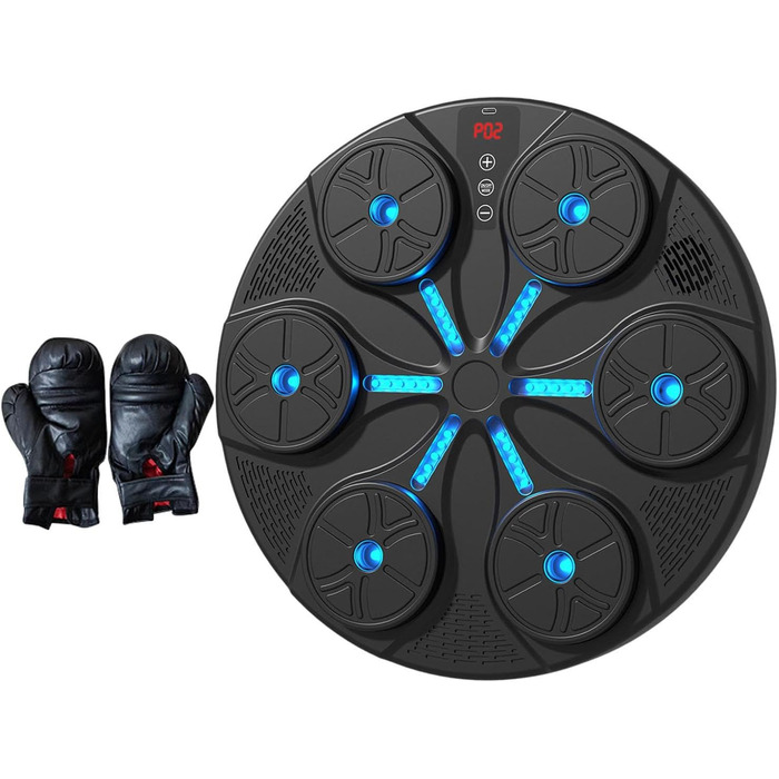 Музична бокс-машина Baoblaze з Bluetooth, 8+ режимів тренування, динамічне підсвічування, для боксу, карате, тхеквондо, з рукавичками, чорна