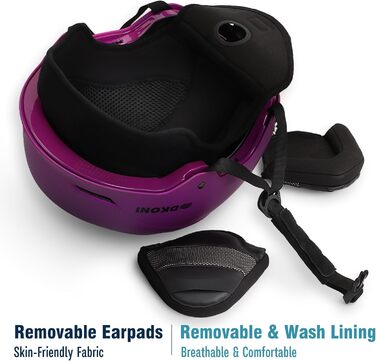 Шолом гірськолижний та сноубордичний для чоловіків, жінок та дітей, регульований розмір, 3-рівнева вентиляція, міцна PC-оболонка з EPS-піною (Білий, фіолетовий, L: 58-62 см)