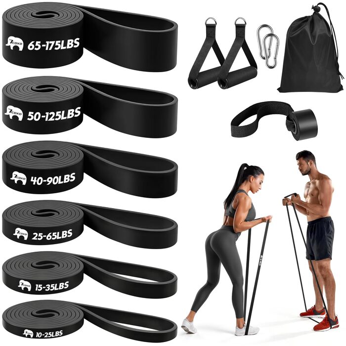 Набір еластичних стрічок для фітнесу, 6 рівнів опору, з ручками та фіксатором для дверей, для силових тренувань, бодібілдингу та домашньої гімнастики