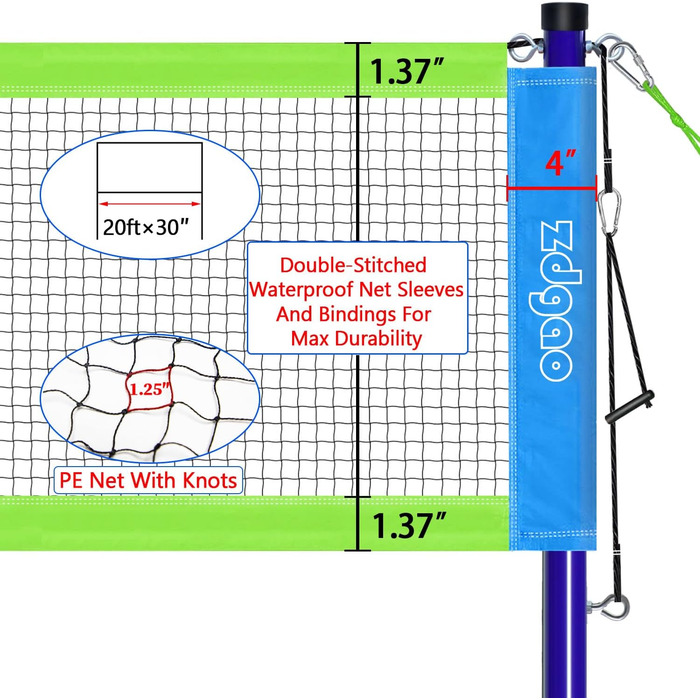Набір для бадмінтону Zdgao для двору: портативна сітка з лебідкою, 4 алюмінієві ракетки, 3 волани, розмітка та сумка для перенесення (Синьо-Зелений)