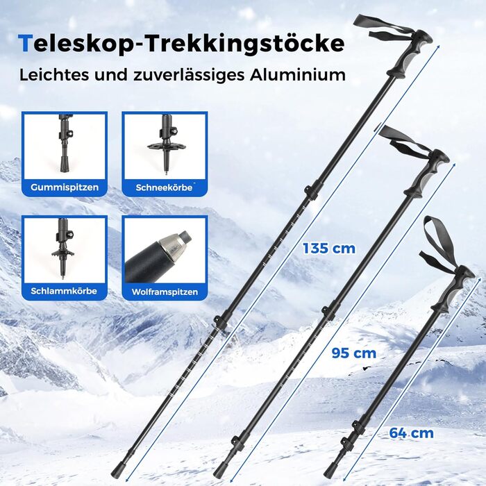 Шнеки COSTWAY з підйомником, розмір EUR 35-45, до 68/90 кг, комплект з трекінгових палиць та сумки