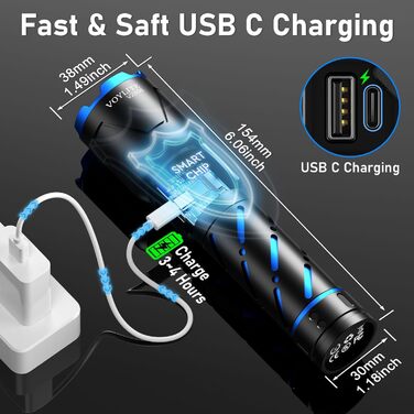 Ліхтар LED акумуляторний Voylite 500000 люмен з LCD-дисплеєм, 5000 mAh, 3 режими, Zoom, для кемпінгу та відпочинку на природі (чорний)