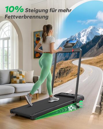 Тренажер для дому 2-в-1 Laufband Klappbar: складаний біговий килимок з нахилом 10%, потужність 3.0PS, LED-дисплей, для дому та офісу, до 145 кг, чорний з ручками