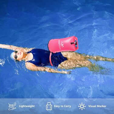 Надувна плавуча шийка (боя) 20L для дорослих та дітей, водонепроникний мішок, рожева. Безпека у відкритій воді та для триатлону.