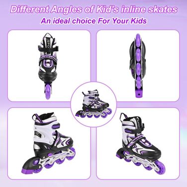 Регульовані дитячі ролики для хлопчиків та дівчаток, ролики для дітей, ролики для хлопчиків та дівчаток, ролики для маленьких дітей, ролики для занять на відкритому повітрі та в приміщенні (чорний, фіолетовий, розмір L)
