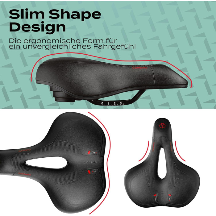 Велосипедне сідло Impact ComfortFit з гелем та піною пам'яті, ергономічне, динамічна амортизація, для чоловіків і жінок, комфортне міське