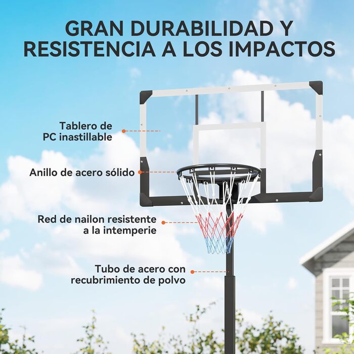 Баскетбольний кошик SPORTNOW вуличний, регульована висота 230-305 см, портативний, з міцним щитом, колесами та утяжеленою основою для підлітків