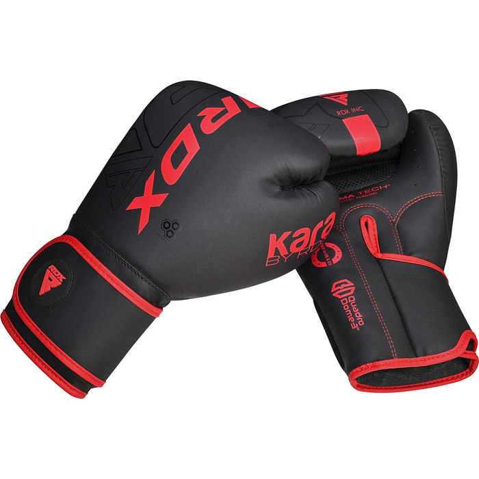 Дитячі боксерські рукавички RDX KARA 6oz для муай-тай, кікбоксингу, ММА, спарингів, тренувань, шкіра Maya Hide, чорні/червоні