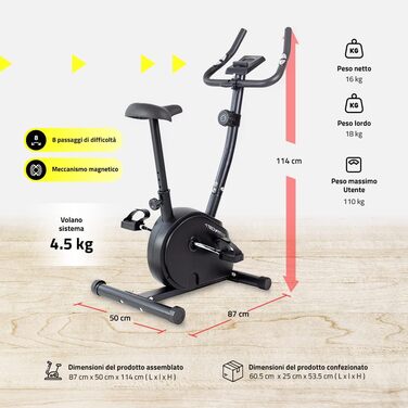 Велотренажер TechFit B250 магнітний, кардіо, домашній тренажер з регульованим сідлом, пульсометром та LCD-дисплеєм