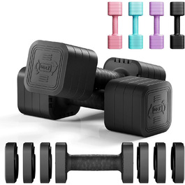 Набір гантелей Dripex регульовані 5 кг x2 або 2,5 кг x2, 6 швидкознімних дисків 0,5 кг/0,25 кг, чорний