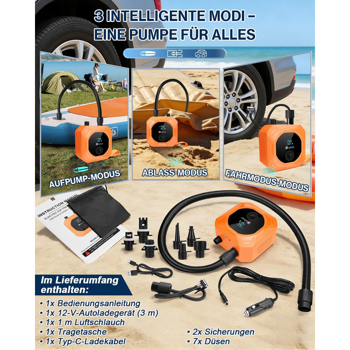 Електричний акумуляторний насос для SUP Lytool 50 PSI, компресор 12V DC та Type-C з функцією автостопу та LED-підсвіткою для сапбордів, човнів, каяків та кайтсерфінгу