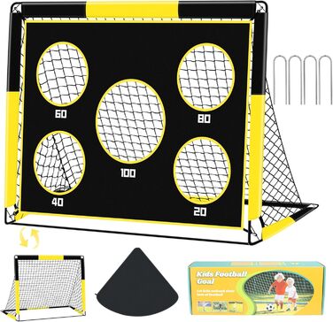 Дитячі воріта для футболу 2-в-1, 150х120 см, портативні та стабільні, з 5 цілями, 4 анкери та сумка, для саду, парку, пляжу (жовті)
