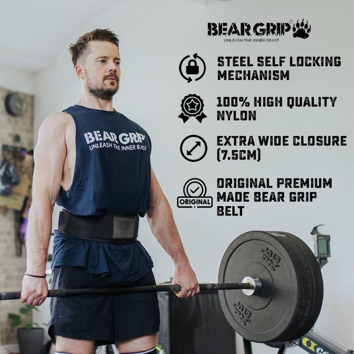 BEAR GRIP – самозамикаючий пояс для важкої атлетики, преміум-пояс для кросфіту, пауерліфтингу та бодібілдингу для чоловіків і жінок