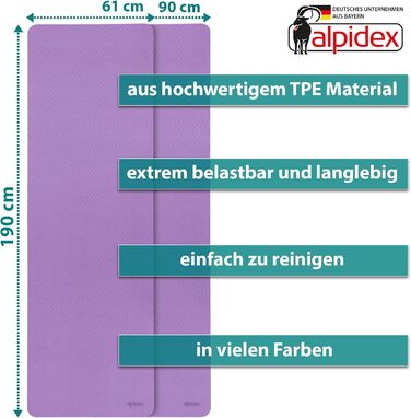 Килимок для йоги Alpidex, 190 x 61 x 0.6 см, антиковзаючі, TPE, фітнес, пілатес, тренування, фіолетовий/блакитний | з електронною книгою