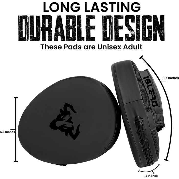 Боксерські подушки Islero Fitness чорного кольору для чоловіків та жінок: міцні, для ударів, MMA, муай-тай, кікбоксинг, хаки та джеб. Ідеальні для тренувань