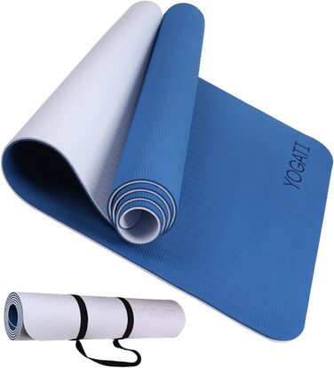 Спортивна мат для йоги та фітнесу YOGATI: неслизька, з ручкою для перенесення. Підходить для йоги, пілатесу та фітнесу. Колір: світло-сірий