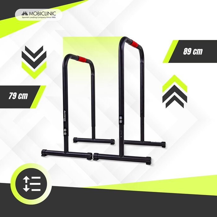 Mobiclinic® Дисбаран, турнік для віджимань та підтягувань, регульована висота 79-89 см, неслизькі ручки, гумові ніжки, посилена сталь, для фітнесу, Twins