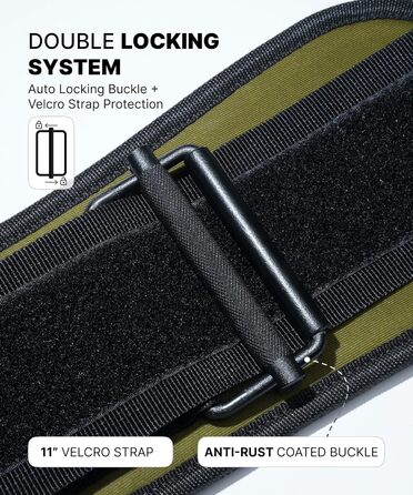 Пояс для важкої атлетики DMoose з системою самоблокування - для чоловіків та жінок - для фітнесу, важкої атлетики, бодібілдингу, кросфіту (зелений, обхват талії 93-101 см (Large))