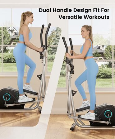 Крос-тренажер THERUN, ультратихий еліптичний тренажер для дому, 6 кг маховик, 16 рівнів опору, датчик пульсу, LCD-монітор, тримач для пляшки, блакитний