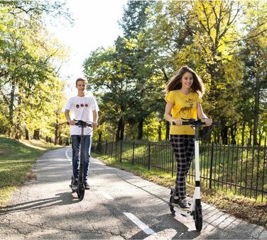 Дитячий складаний самокат з великими колесами 200 мм, дискові гальма, регульована висота, з ремінним ременем, для дітей 8-15 років (Білий)