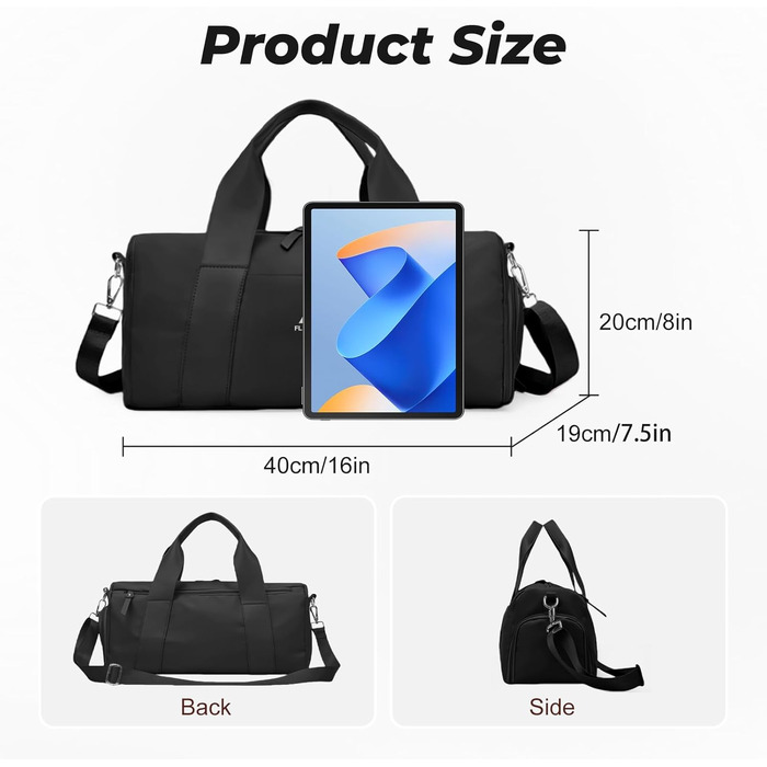 Спортивна сумка Flintronic для дівчат та жінок, маленька сумка для плавання та фітнесу з відділенням для взуття та вологостійкою кишенею (Чорна, 44 x 20 x 20 см)