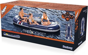 Надувний човен Bestway Hydro-Force TRECK X3, 307×126×39 см, для 3 дорослих та 1 дитини, комплект з веслами та насосом