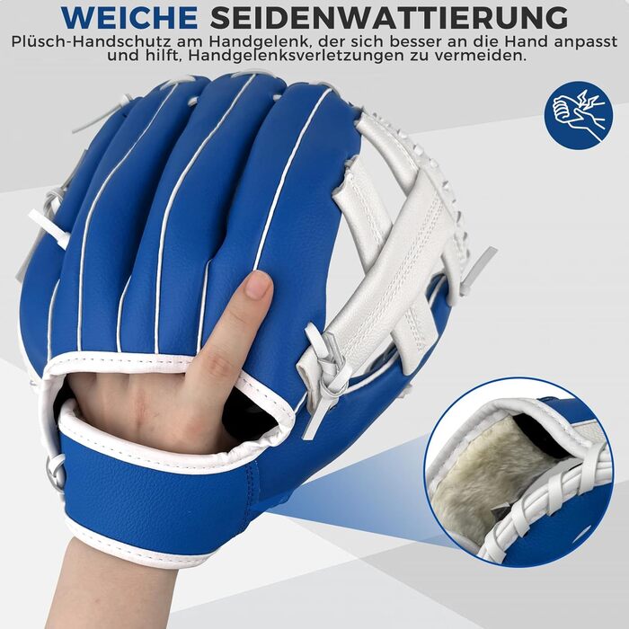 Рукавиця для бейсболу та софтболу дитяча/доросла, з м'ячем, 12.5 дюймів (синьо-біла)