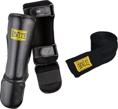 Захисники ніг BENLEE Guardian з екошкіри (Чорний, L-XL) + Боксерські бинти BENLEE