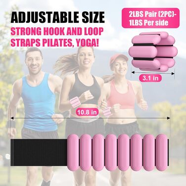 Набір вантажів для зап'ястя та щиколоток (2 шт по 0,5 кг) для фітнесу, йоги, танців, пілатесу, рожеві