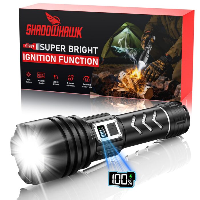 Ліхтарик тактичний Shadowhawk LED 1,000,000 LM, 50W, 1000м, IP67, з LCD-дисплеєм, чорний - для виживання, кемпінгу, активного відпочинку