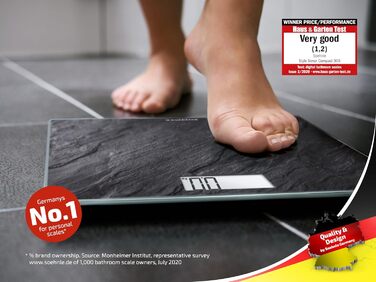 Електронна вага Soehnle Style Sense Compact 300 Slate, чорна, LCD-дисплей, плоский дизайн, велика платформа, максимальна вага 180 кг