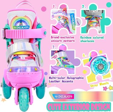 Дитячі ролики Kinder Einhorn для дівчаток, 3-6 років, з підсвічуванням, регульовані, 4 колеса, для початківців, рожеві