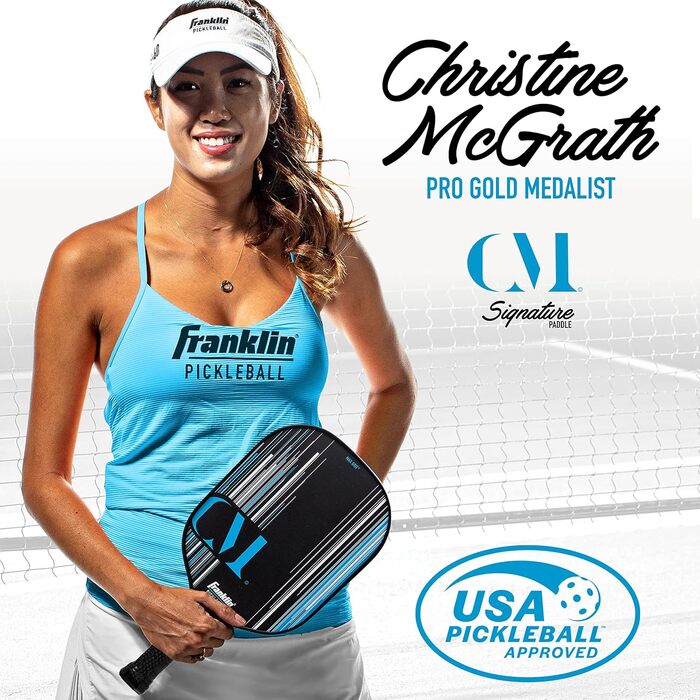 Професійна ракетка для піклболу Franklin Sports Pro Christine McGrath, поліпропіленова, сертифікована USAPA, 13 мм, синя