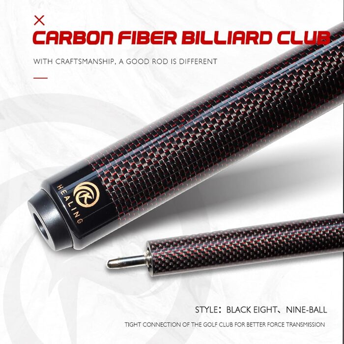 Кю Білліард KHEALING з карбону, 58 дюймів, 1/2-дюймова структура, 3-зубчастий з'єднувач, наконечник 12.4 мм, вага 540-567 г, для професійних гравців, червоний