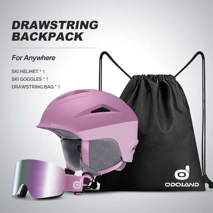 Шолом для лиж та сноуборду Odoland з маскою, захист UV 400, вітрозахист, розмір S (54-56 см), фіолетовий