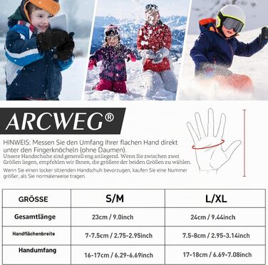 Дитячі зимові рукавички Arcweg для хлопчиків та дівчаток: водонепроникні рукавички для лиж, велосипеда та спорту, чорні, розмір S/M