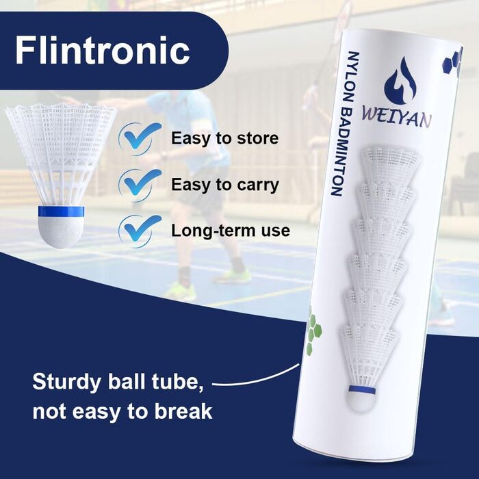 Набір для бадмінтона Flintronic, 6 нейлонових воланів, висока стабільність та довговічність, для тренувань в приміщенні та на вулиці, білий (6 шт.)