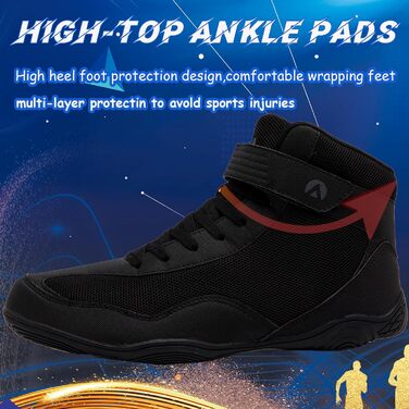 Черевики для боротьби чоловічі, антиковзаючі, дихаючі. Підходять для боротьби, боксу, кросфіту, важкої атлетики, бодібілдингу. Розмір 42 EU, чорний колір