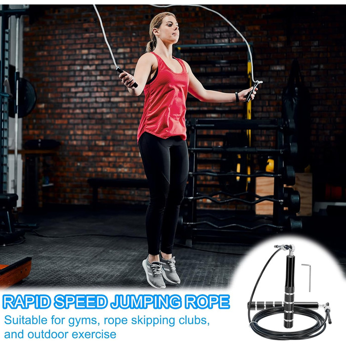 Стрибкове канат PATIKIL для фітнесу з підшипниками, алюмінієва ручка та ключ, для аеробіки (чорний)