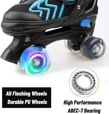 Роликові ковзани для дітей з підсвічуванням коліс, регульовані, дихаючі, блакитні, розмір 28-32 EU