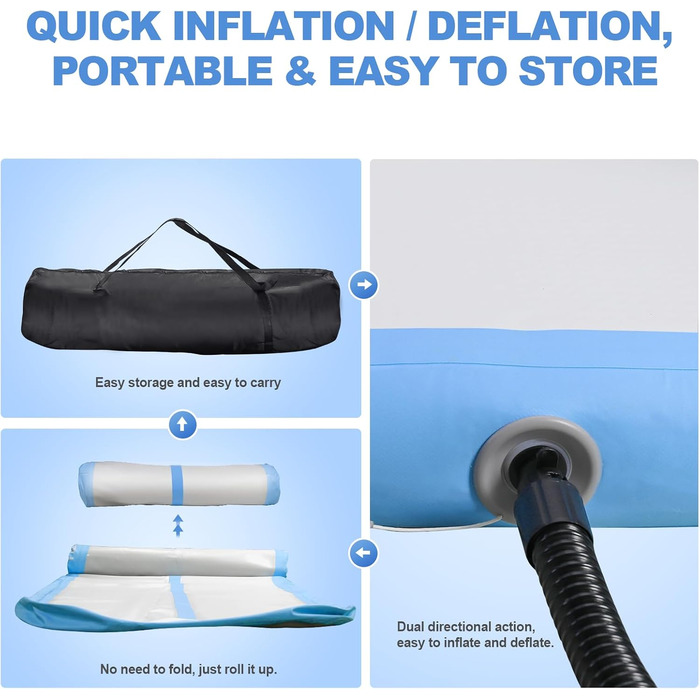 FBSPORT Airtrack Matte - Килимок для гімнастики та йоги, 10/20 см, з насосом та сумкою